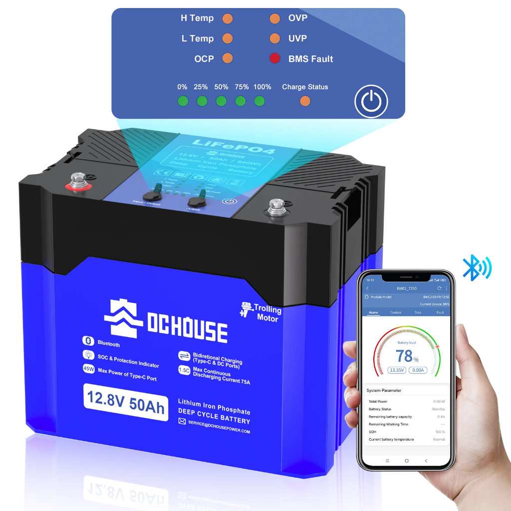 Batterie marine LiFePO4 12V 50Ah avec USB-C et Bluetooth